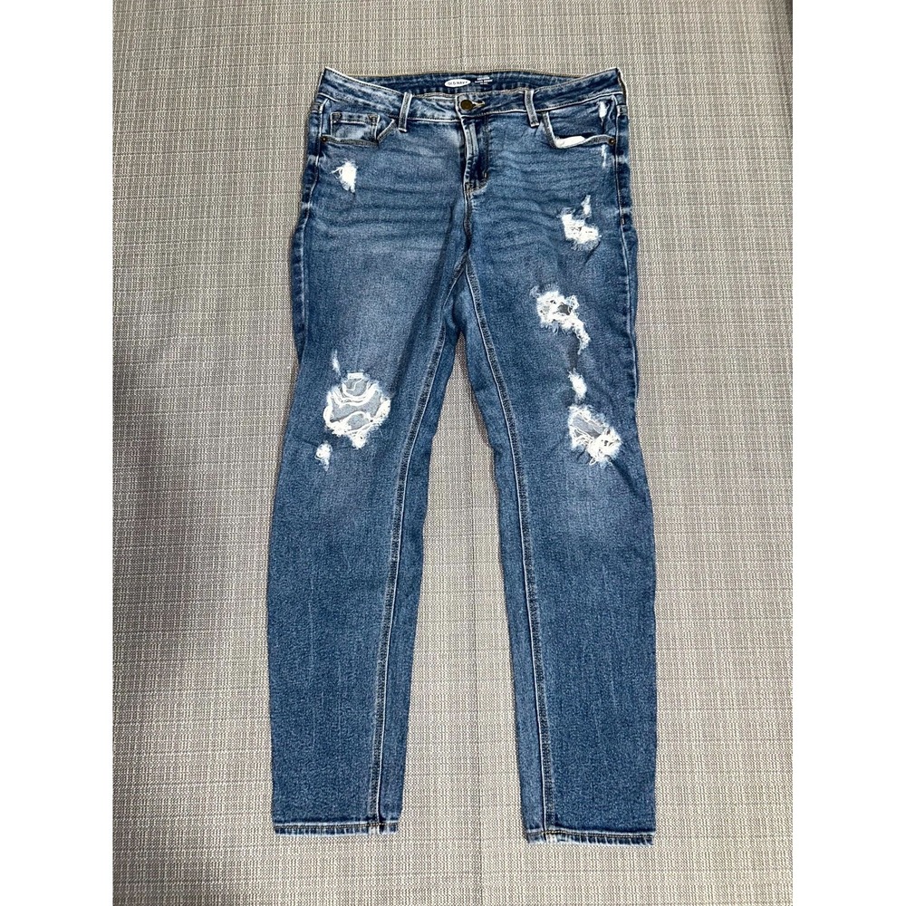 Old Navy Jeans Womens 8 Blue Denim Distressed Mid Rise Rockstar Super Skinny Leg